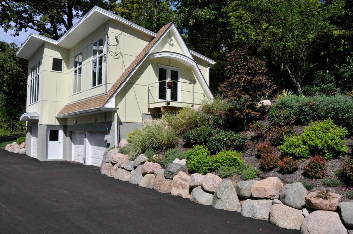 art studio front and side with landscaping